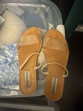 Steve Madden Tan Slide Sandals with Clear Strap